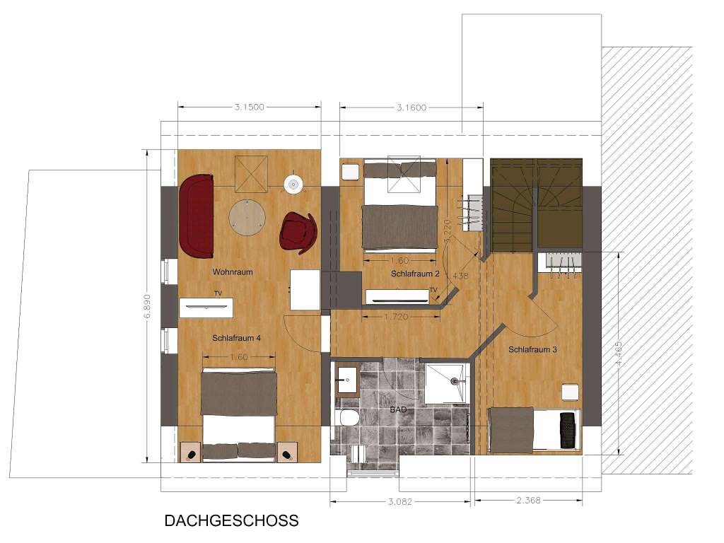 Plan der Ferienwohnung Dachgeschoss im Ferienhaus Kövenig, Brunnenstraße 5, 54536 Kövenig, Kröv 